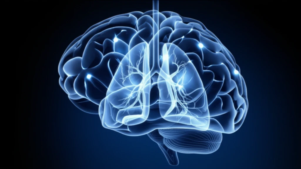 Illustration of brain with lung silhouette, symbolizing brain metastasis.