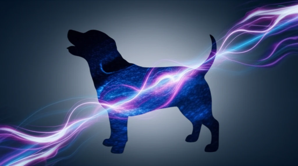 Ultrasound waves radiating from a happy dog silhouette, symbolizing early cancer detection.