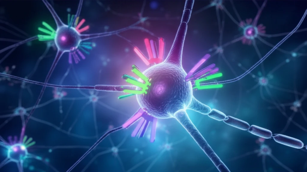 Illustration of neuron with glowing TrkB receptors interacting with APP, symbolizing Alzheimer's research.