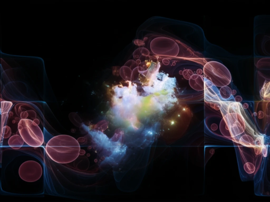 Digital illustration of blood cells flowing through a digital landscape, symbolizing the flow of data in hematopoiesis research.