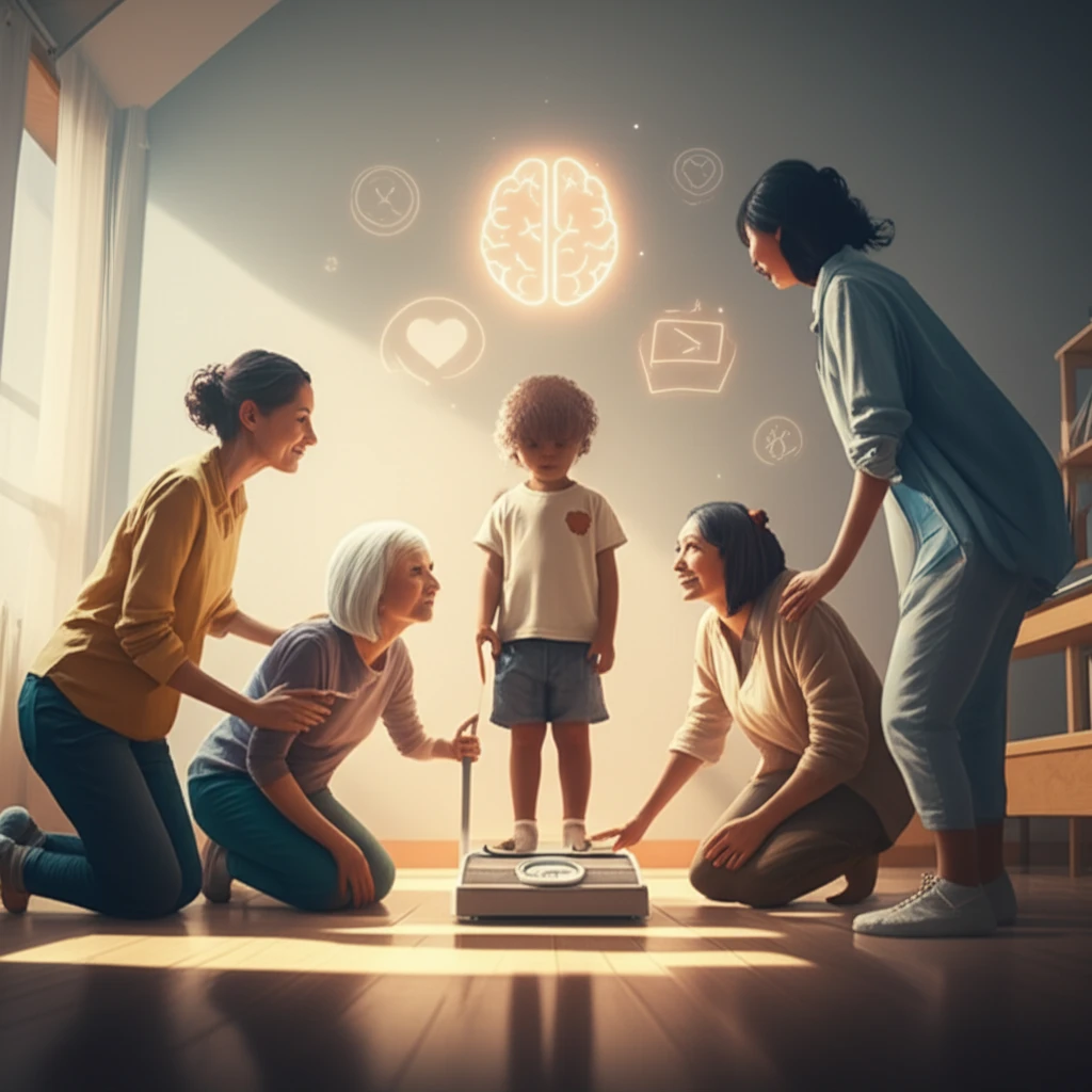 A child surrounded by a supportive family, promoting emotional wellness and combating obesity.
