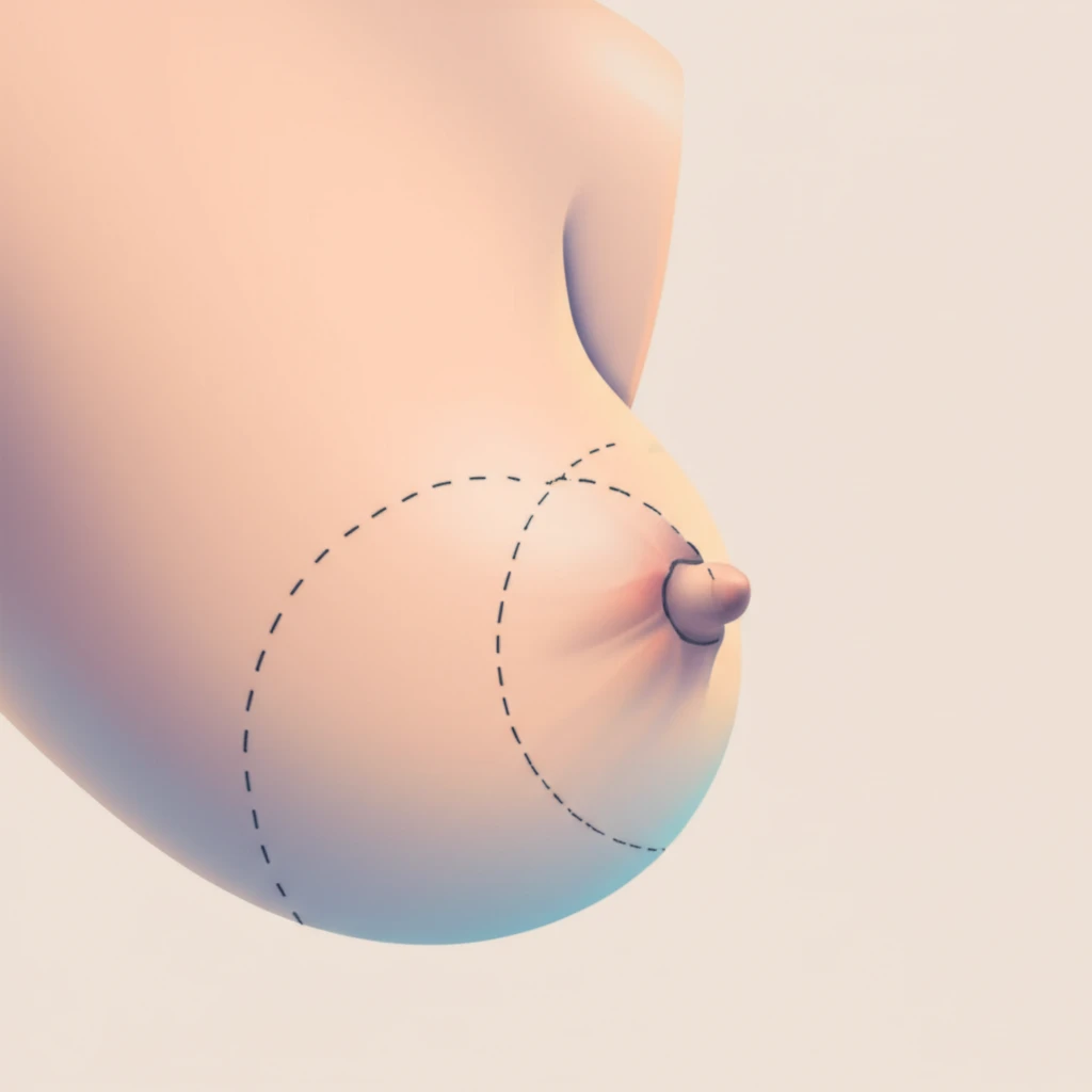 Illustration of periareolar incision for breast reduction.