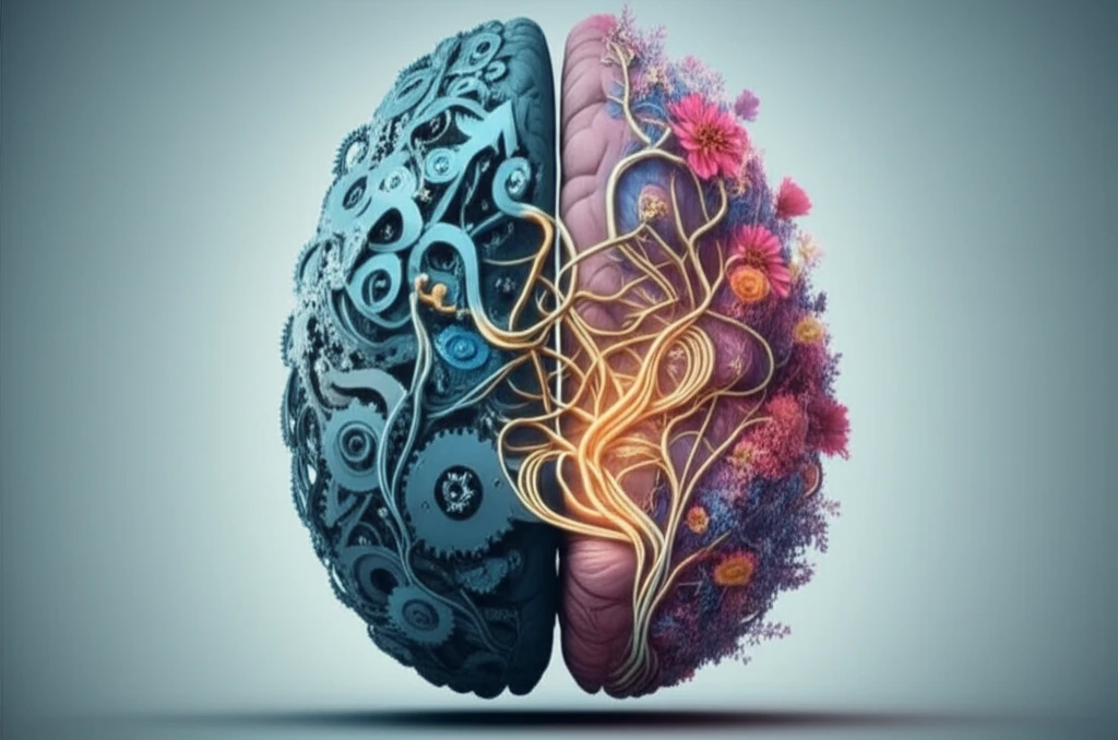 A stylized brain with intertwined masculine and feminine symbols, representing the complex interplay of dopamine pathways.