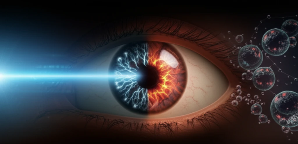 Eye with glowing vessels, representing CNV treatment options.
