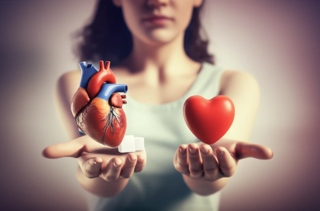 Woman balancing heart and sugar cube, statins and diabetes risk