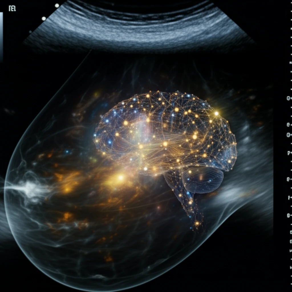 AI brain analyzing breast ultrasound image.