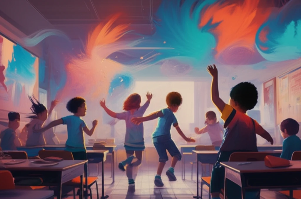 Children participating in an Instant Recess activity break in the classroom.