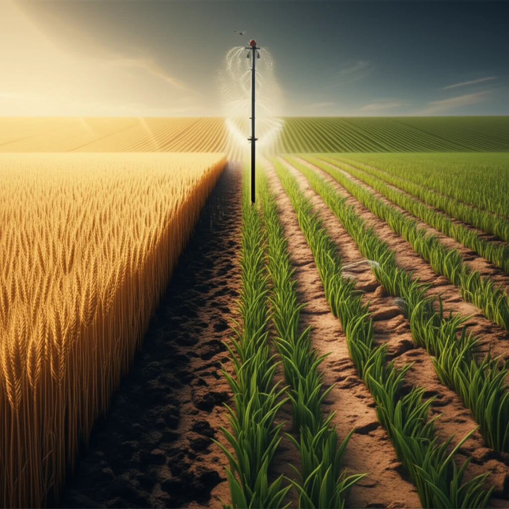Wheat field showing contrasting soil health under different tillage practices