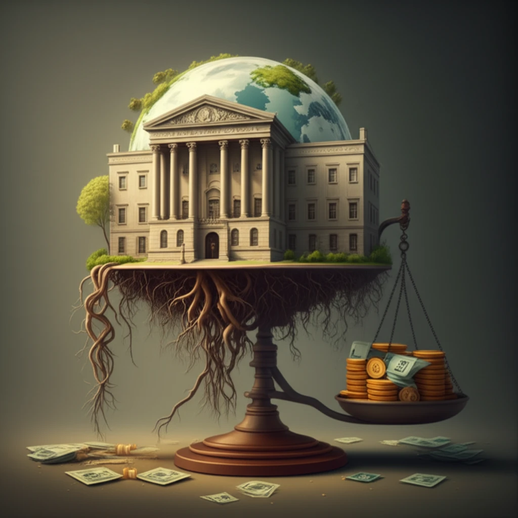 Conceptual image representing the balance between education and commercial interests in a globalized world.