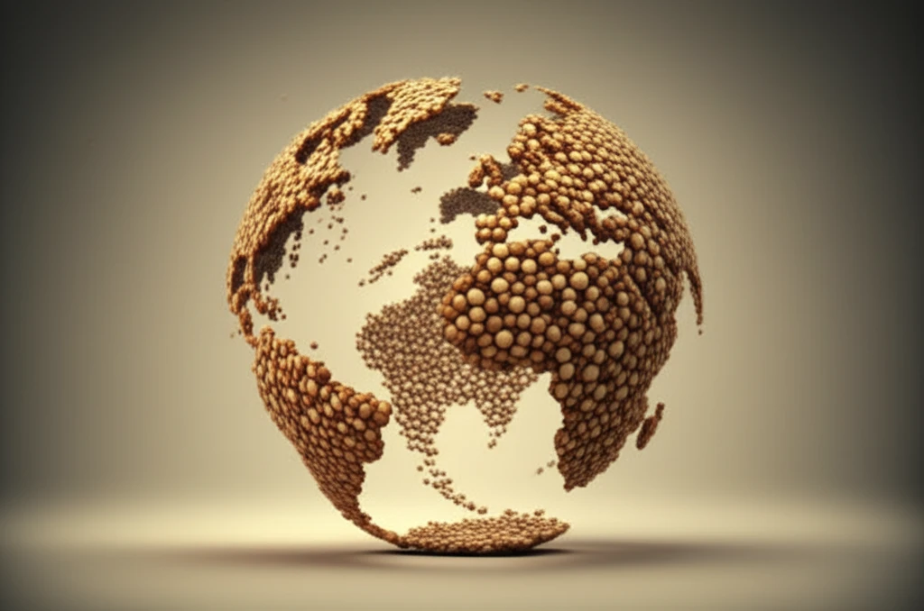 Quinoa grains transforming into a globe, representing the potential for global food security.