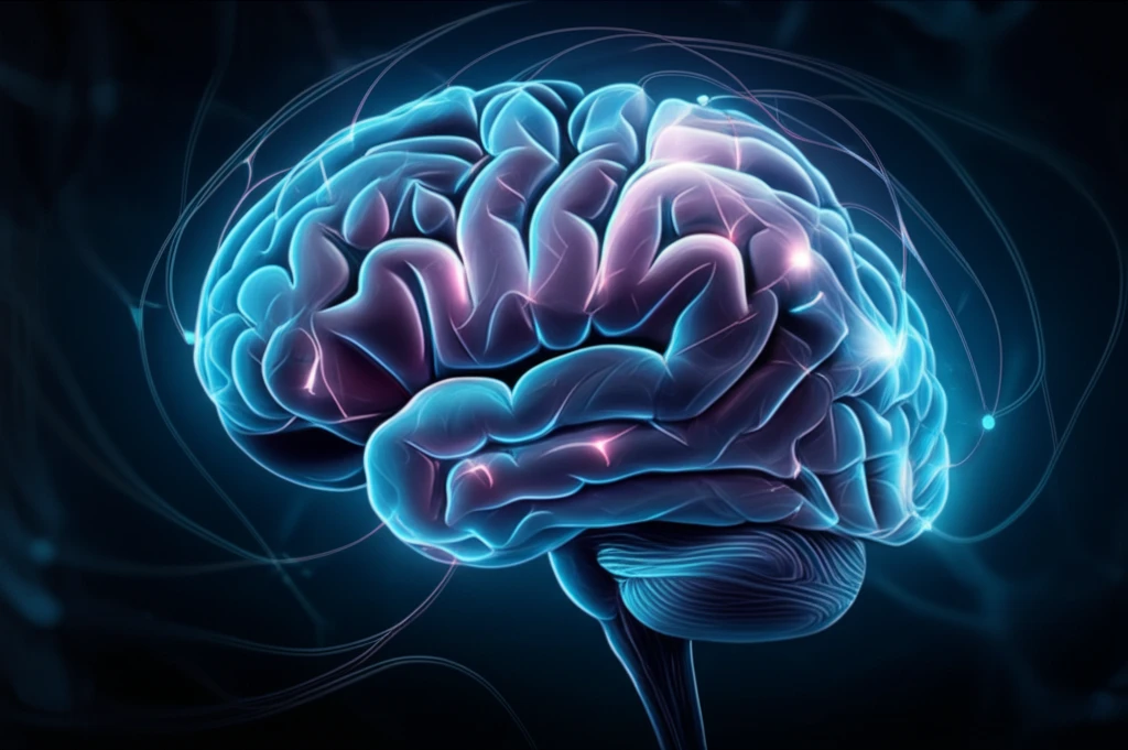 Brain with glowing neural pathways being illuminated by targeted light beams.