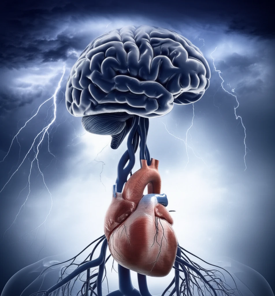 Heart and brain connected symbolizing cardioembolic stroke risk