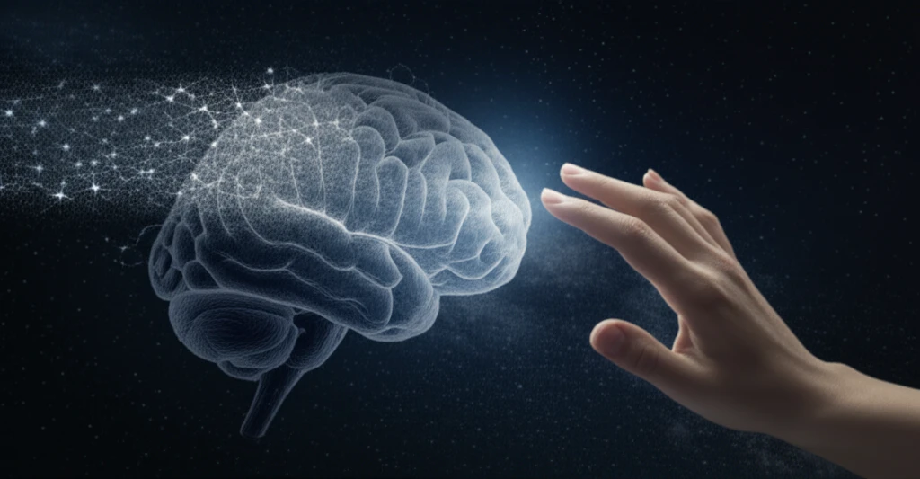Stylized brain scan fading into starry night, symbolizing brain death diagnosis.