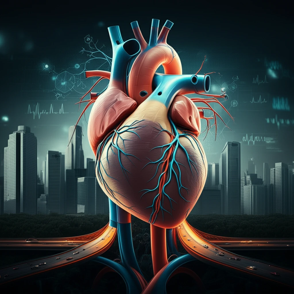 Healthcare accessibility visualized as a city transforming into a human heart.
