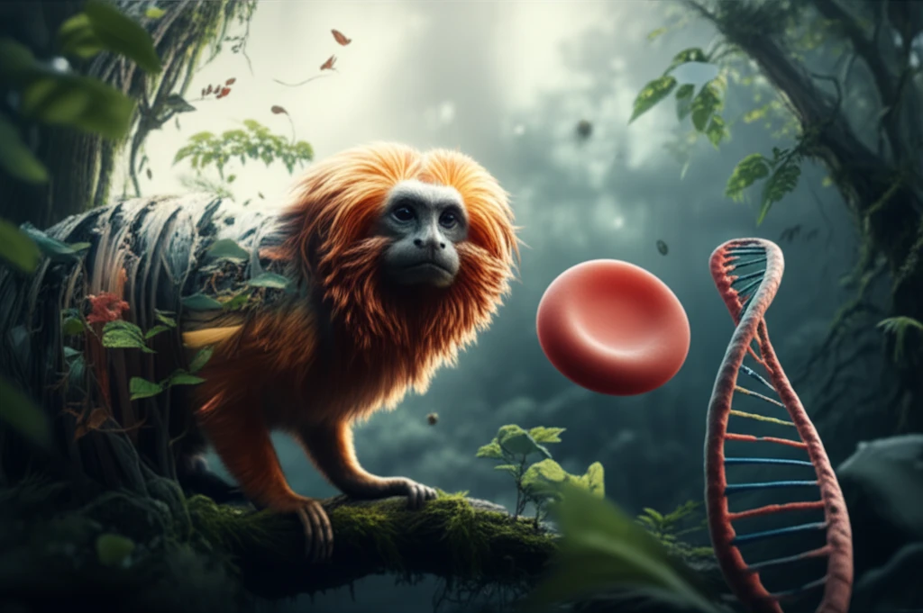 Golden-headed lion tamarin in an urban Atlantic forest, symbolizing conservation.