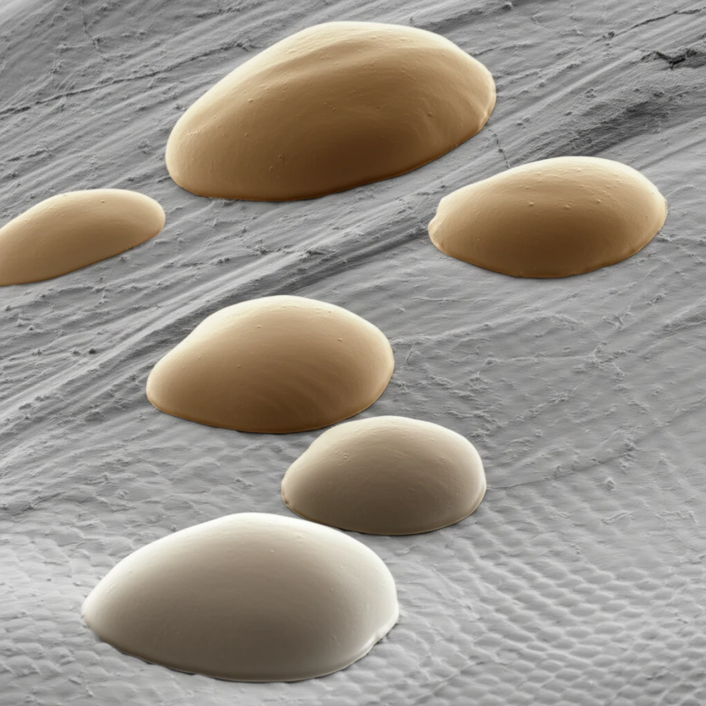 Microscopic view of bone cells interacting with a textured implant surface.