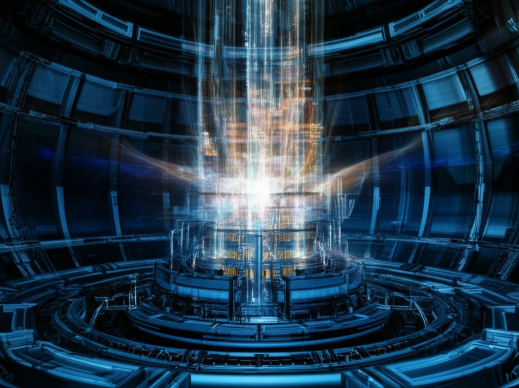 Nuclear reactor core with converging data streams.