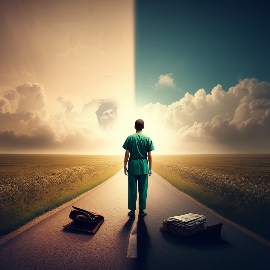 A patient at a crossroads, symbolizing the difficult decision of pancreatic cancer surgery, with paths representing different treatment options and highlighting disparities in access to care.