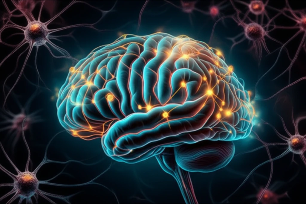 Zebrafish brain with glowing neural networks, symbolizing the AhR pathway in brain regeneration.