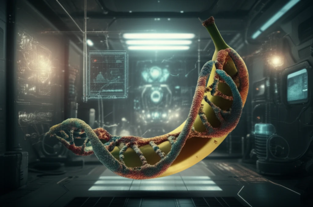 DNA strands forming banana.