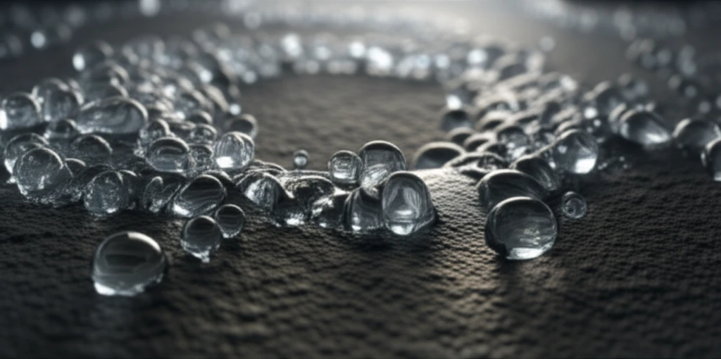 Microscopic view of water molecules interacting with a hydrophobic surface.