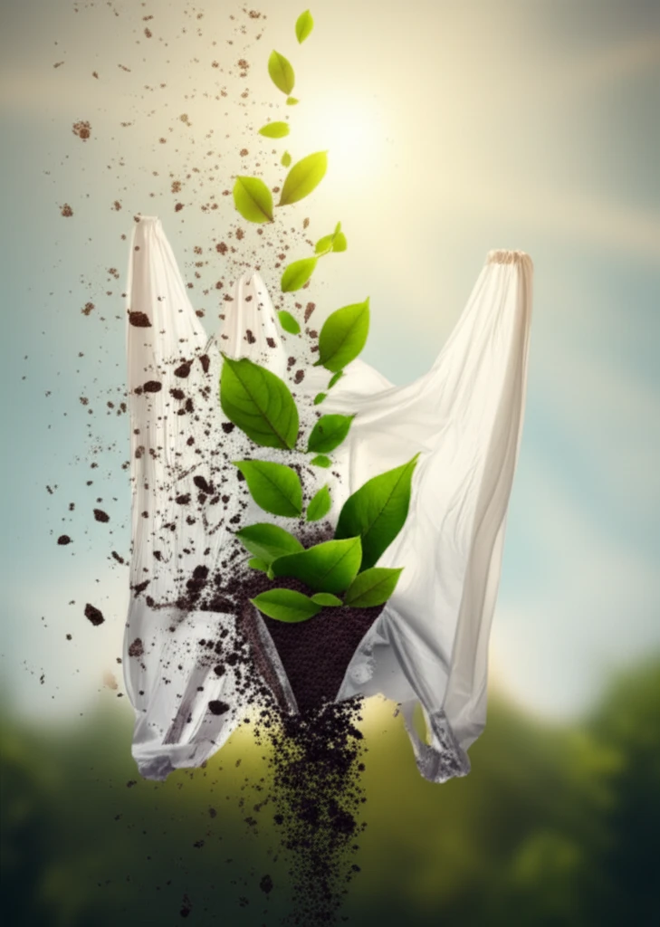 A plastic bag degrading into natural elements.
