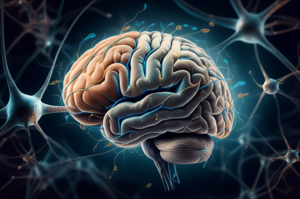 Enzyme strands intertwined in brain.