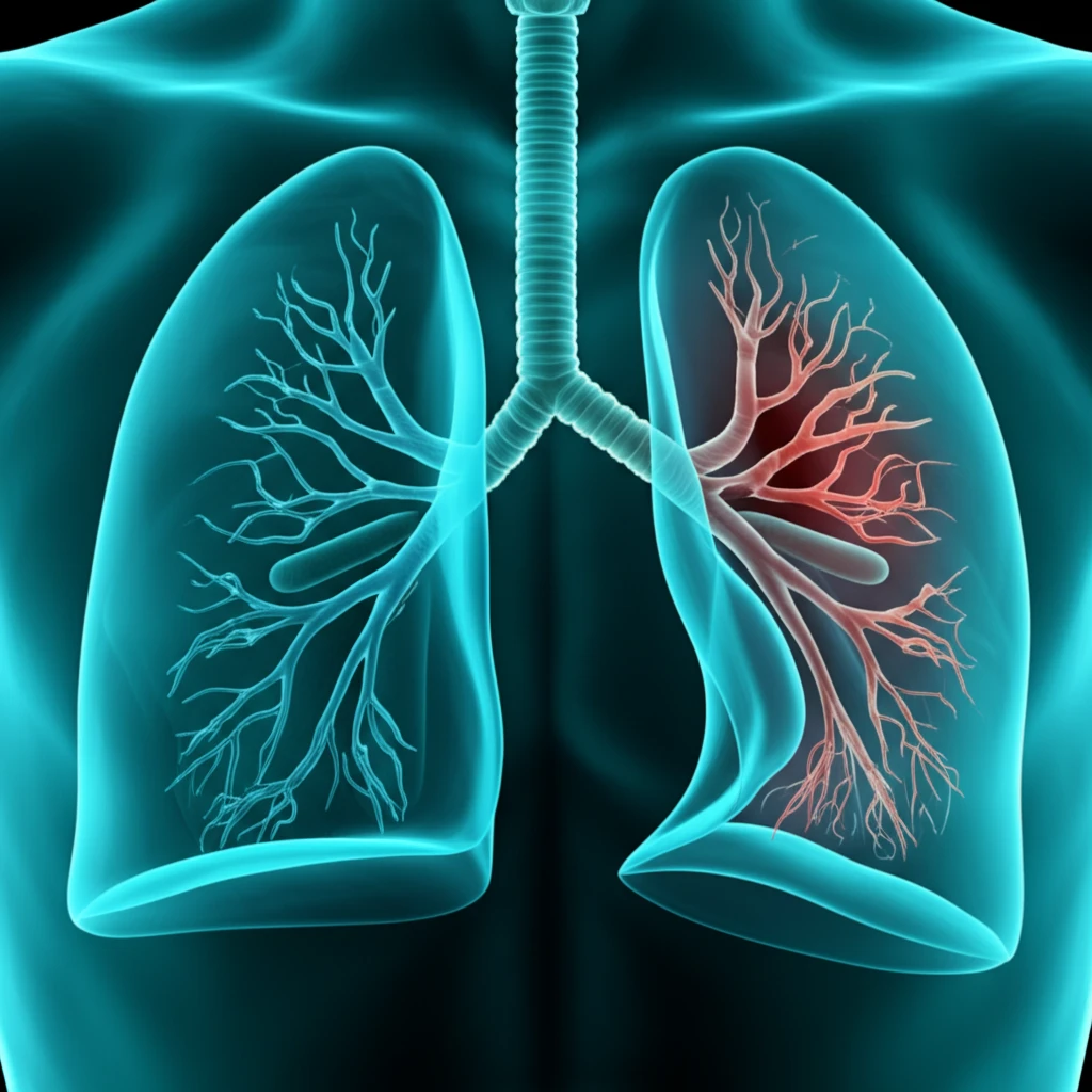 Surreal illustration of lung and Mycobacterium tuberculosis