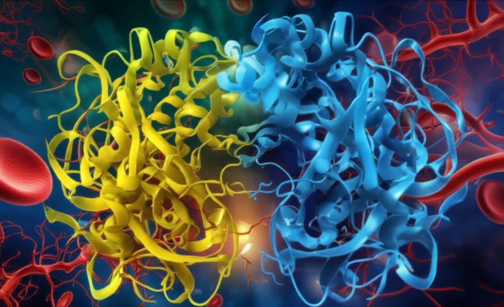 Surreal illustration of Orexin-A and Heme Oxygenase-1 promoting angiogenesis.