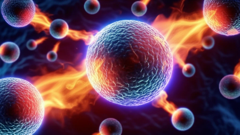 Microscopic view of nanoparticles attacking cancer cells.
