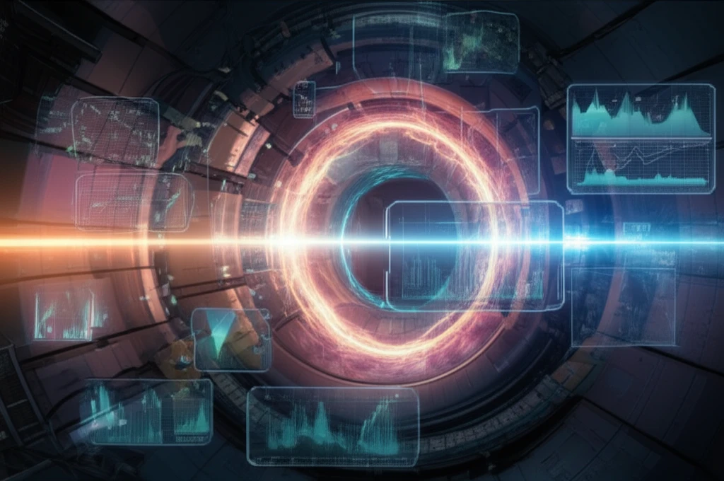 Laser light passing through plasma in a tokamak fusion reactor, with overlaid data visualizations.