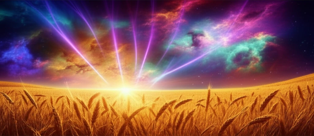 Golden barley fields under a digitally enhanced sky, symbolizing spectroscopic analysis.