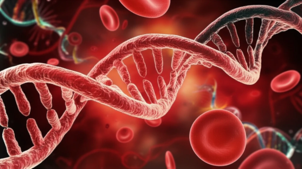 DNA strands and red blood cells representing malaria parasite genetic diversity.