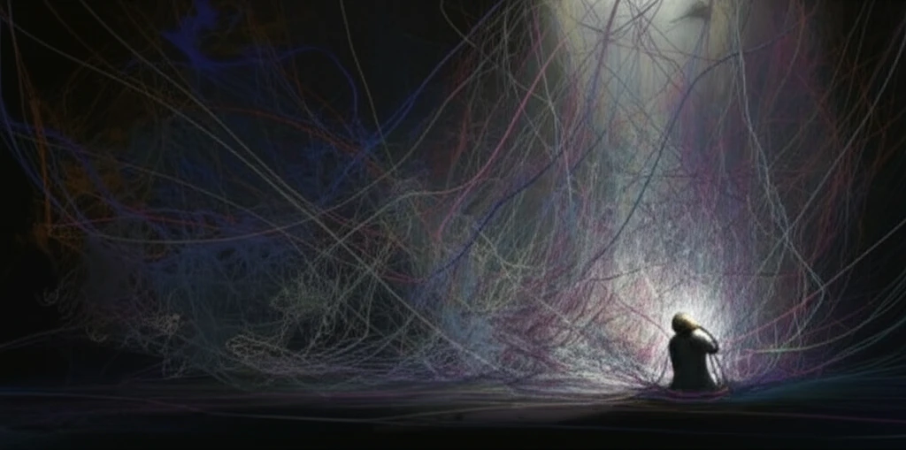 Abstract illustration of tangled emotions representing the struggle with self-harm.