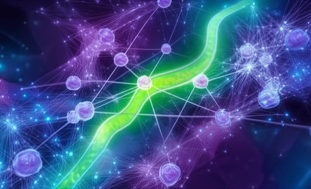 Intricate network symbolizing leukemia research with intertwined pathways.