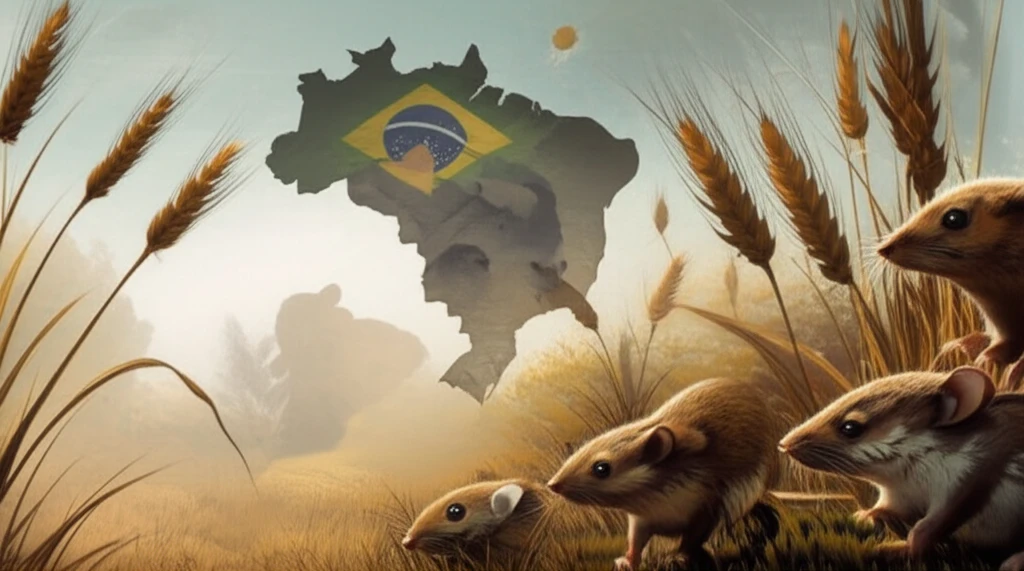 Surreal landscape of Brazil and Argentina with symbolic imagery of hantavirus risk.