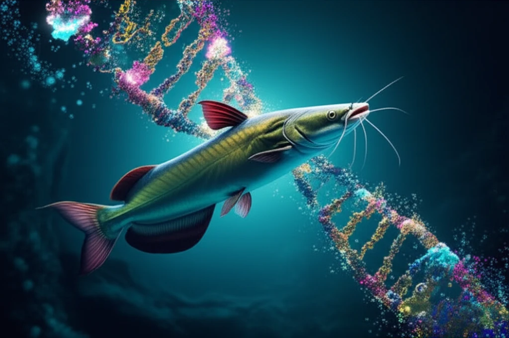 Mekong catfish swimming through DNA helix