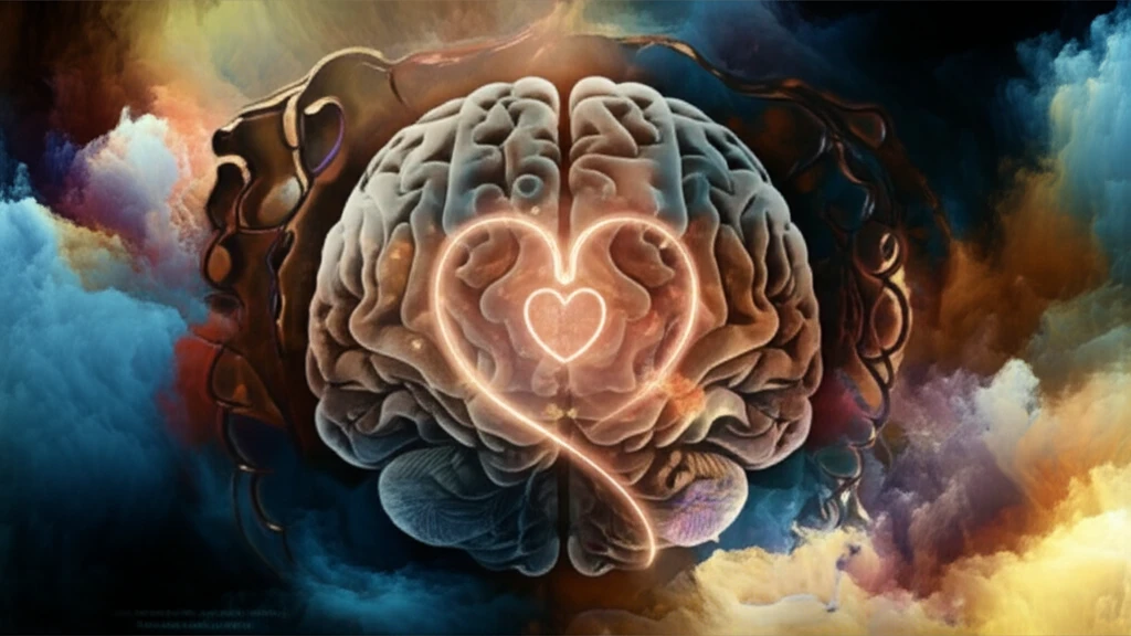 Surreal brain illustration with emotional patterns and a glowing heart representing oxytocin.