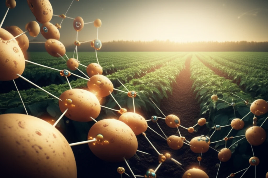 Illustration of interconnected potato cells reinforced with glowing calcium and magnesium nodes.