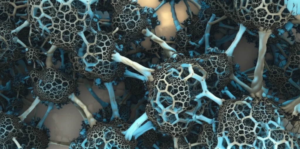 Microscopic view of porous material with interconnected pores.