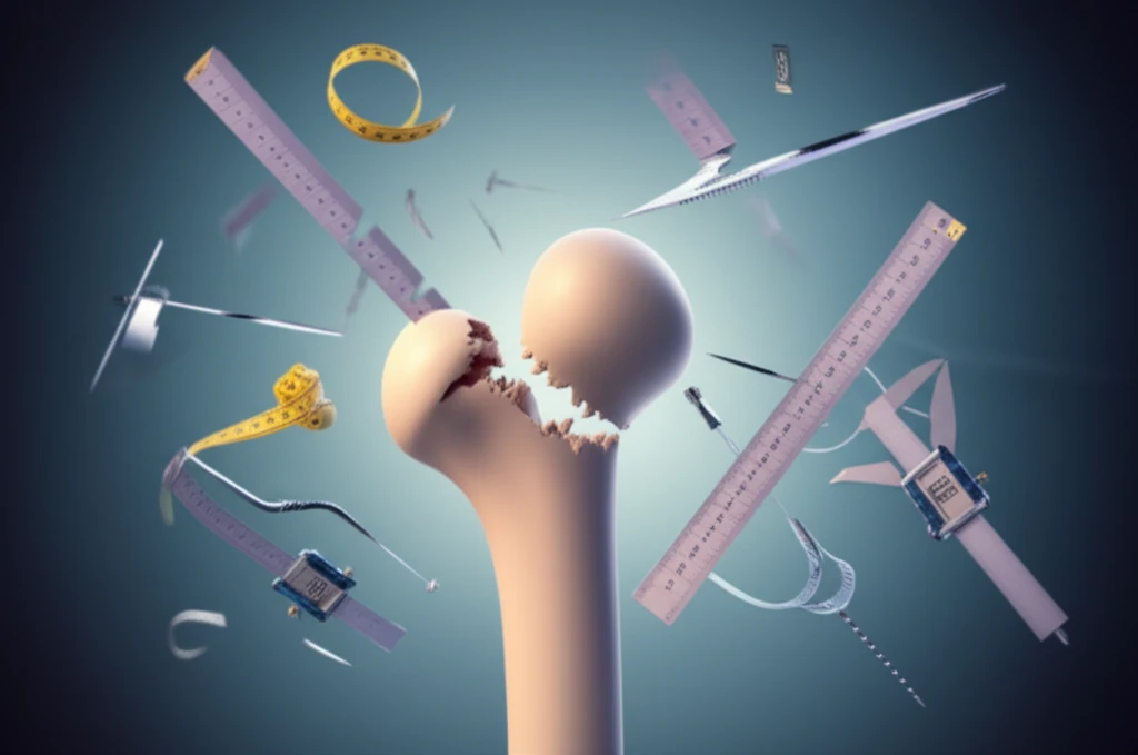 Illustration of a broken clavicle with various measuring tools.