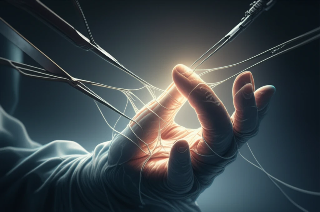 Surgical illustration of mallet finger repair highlighting tendon reconstruction.