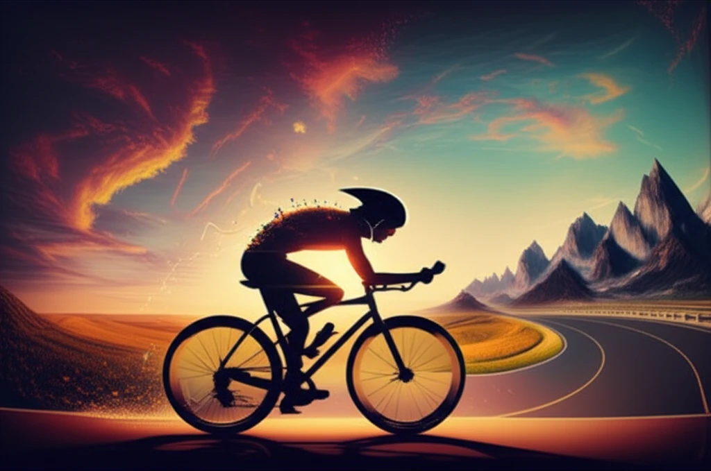 Cyclist silhouetted against diverse Grand Tour stages, symbolizing optimized power output and training.