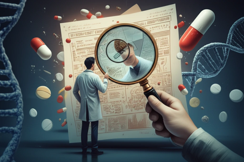 Doctor examining medical chart with magnifying glass