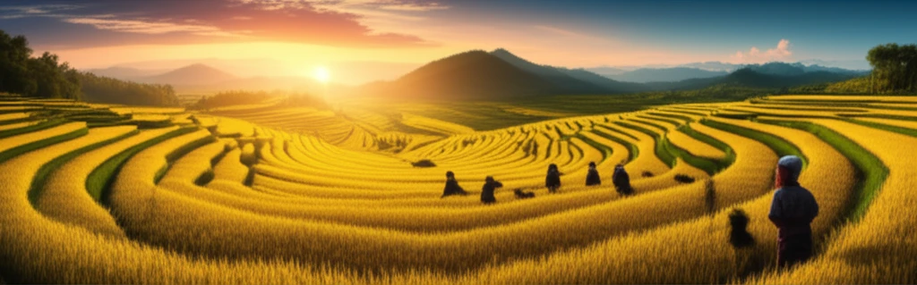 Golden rice fields of Nepal's Terai region symbolize agricultural abundance.