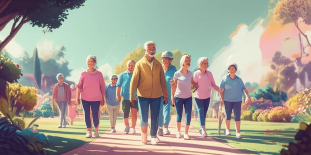 Active and healthy seniors enjoying various exercises in a sunny park.