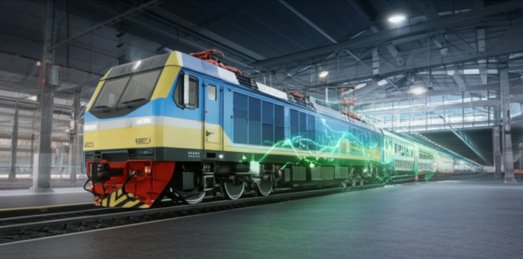 Futuristic hybrid locomotive showcasing the transition between diesel and electric power for sustainable railway operations.
