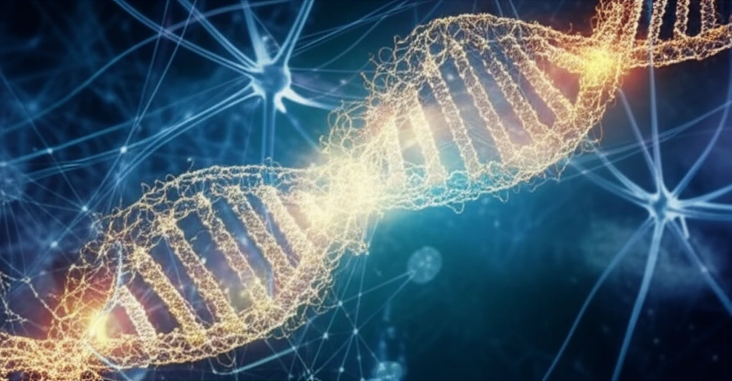 DNA strand intertwined with protein structures, symbolizing clusterin's role in genetic regulation and protein function.