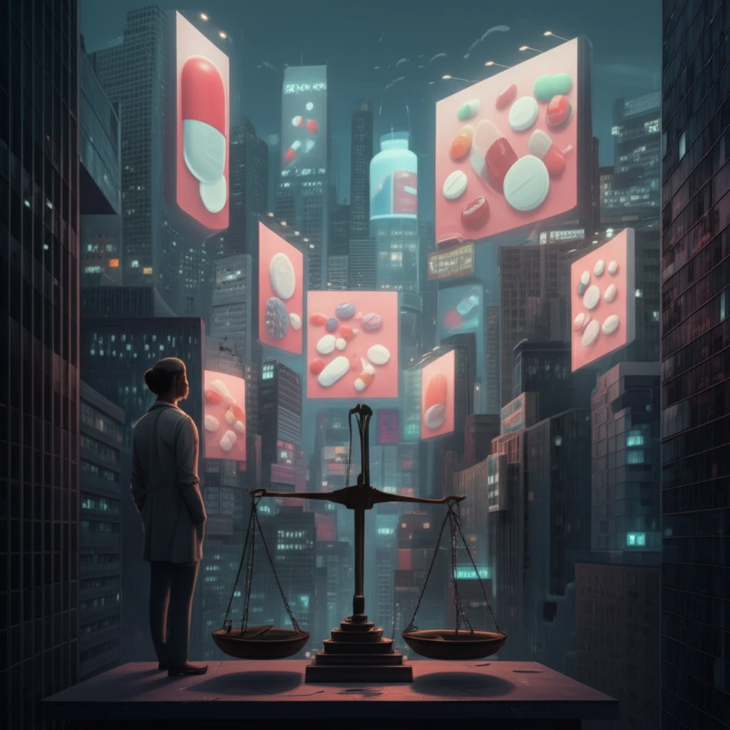 Pharmaceutical ads in a city, representing DTCA.