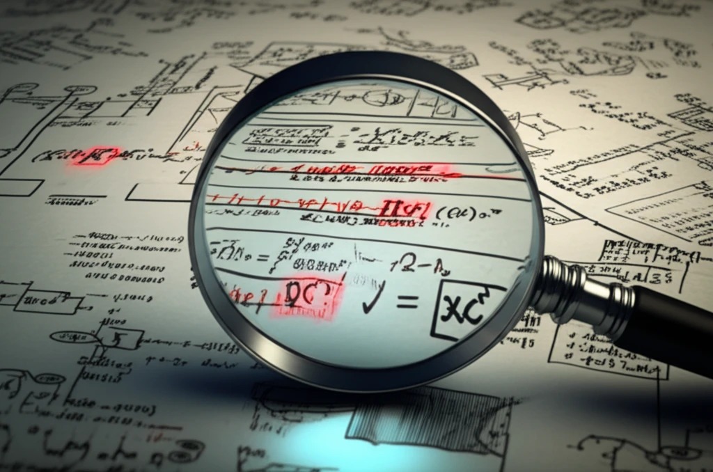 Magnifying glass over scientific document with highlighted errors